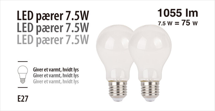 LED-pærer standard 7,5 W E27 - 2-pk.